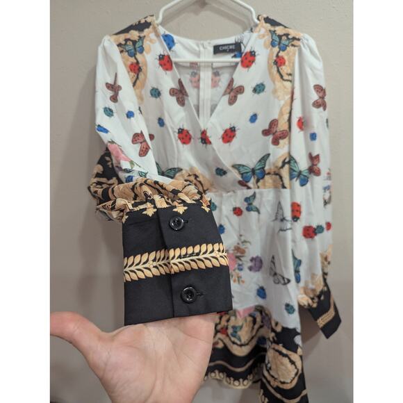 Stylish midi length bug butterfly & floral dress with long sleeves by Chicme, M - Picture 3 of 9